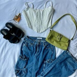 White Fox lace zip up corset